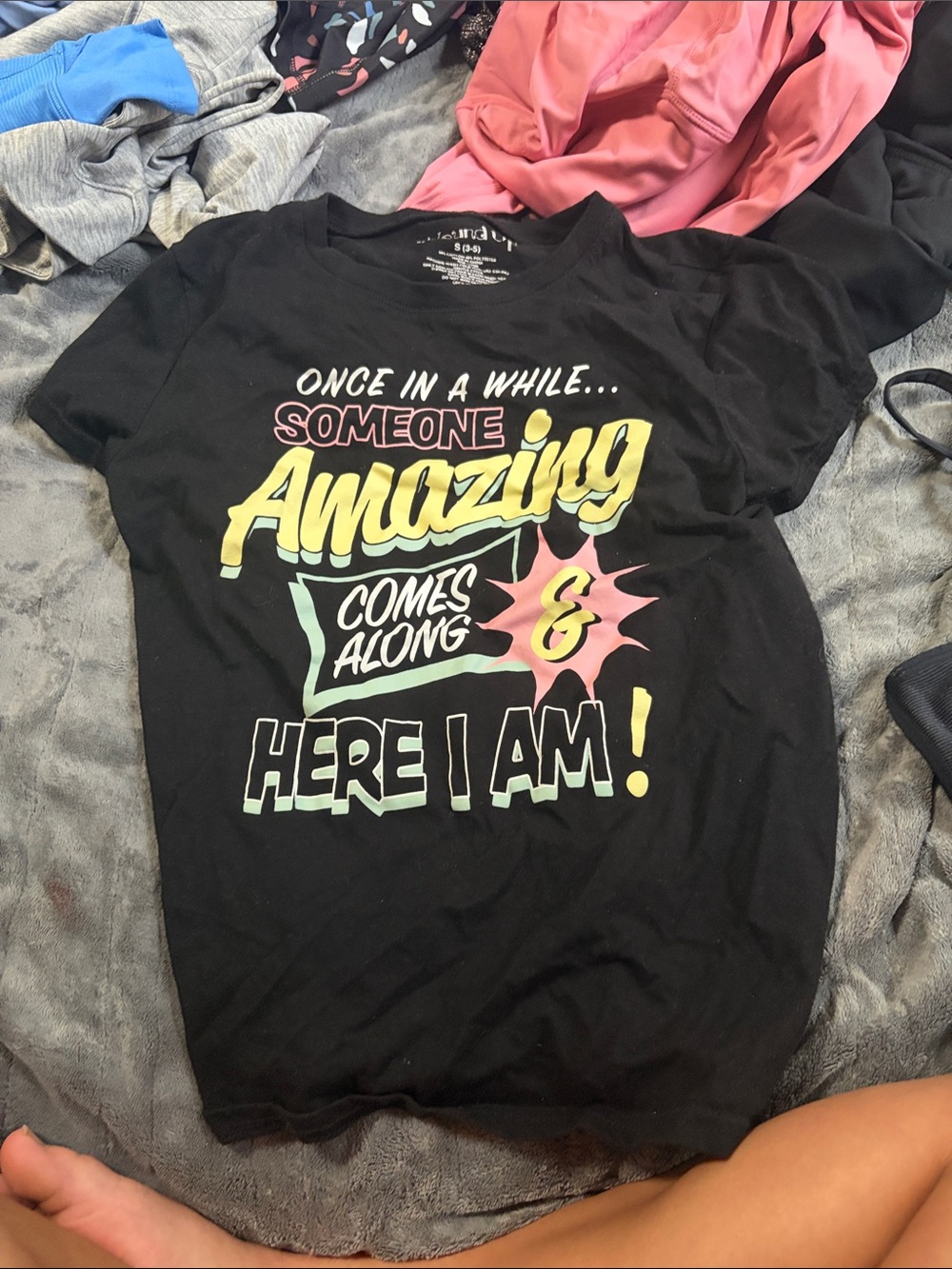 Wound Up Black Tee with Pastel Graphic